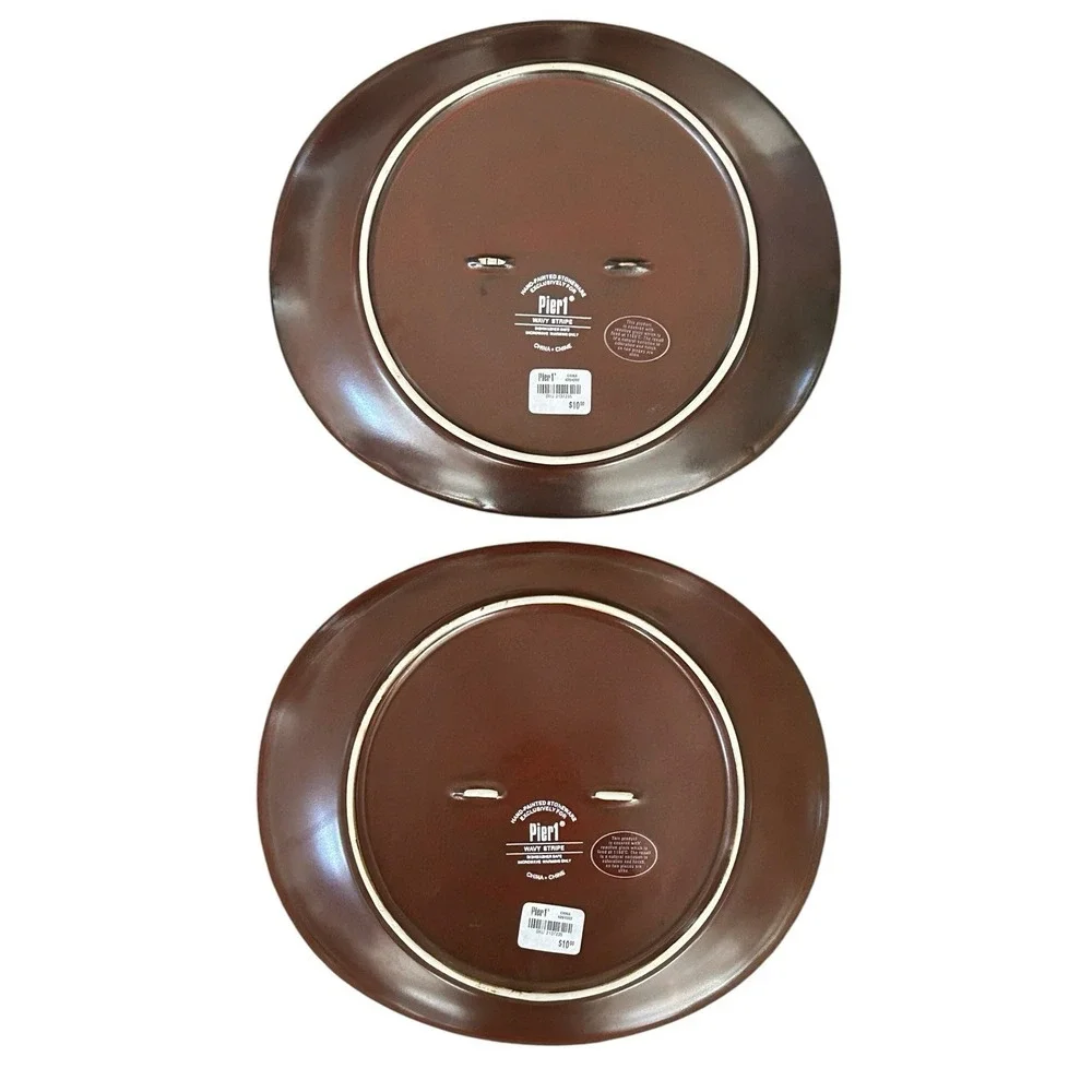Pier 1 Imports Dinner Plates Wavy Stripe Oval Stoneware Set Of 2 Discontinued